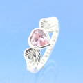 memorial jewellery ring. a heart stones between angel's wings.