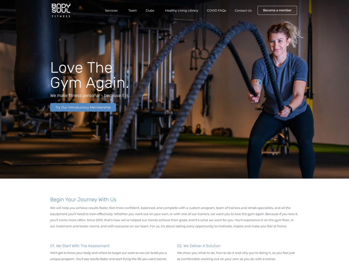 Screenshot of Body + Soul Fitness, from the fitness websites collection.