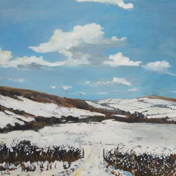 painting of a snowy carn brea
