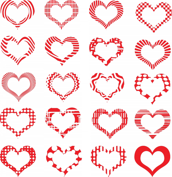 Векторные изображения сердец в разных абстрактных стилях