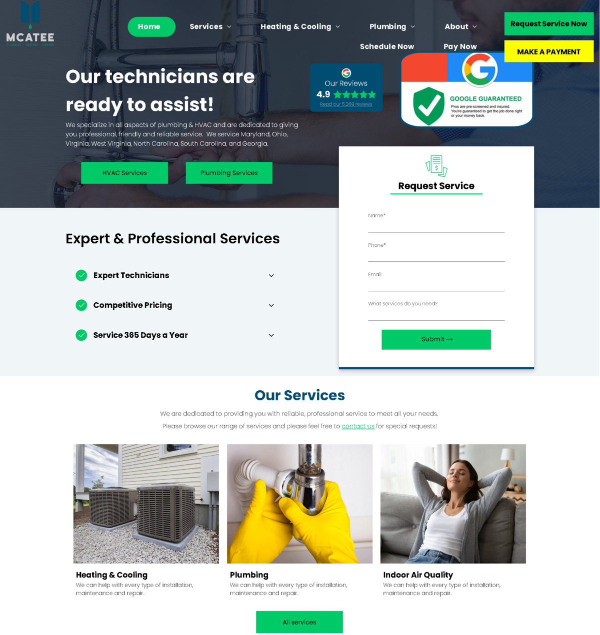 Screenshot of McAtee Plumbing Heating & Cooling, from the duda websites collection.