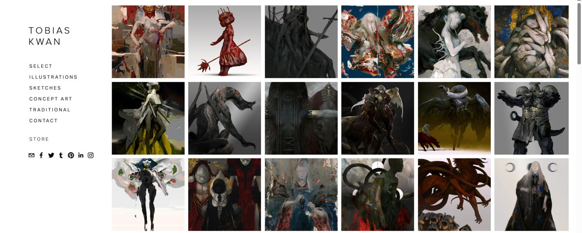 Screenshot of Tobias Kwan, from the concept art portfolios collection.