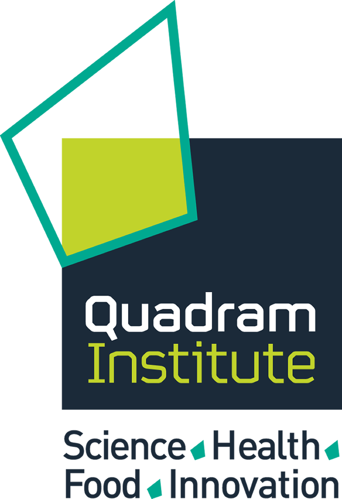 Quadrum Institute logo with a green geometric shape above the words “Quadram Institute” in white and green text on a dark blue background.