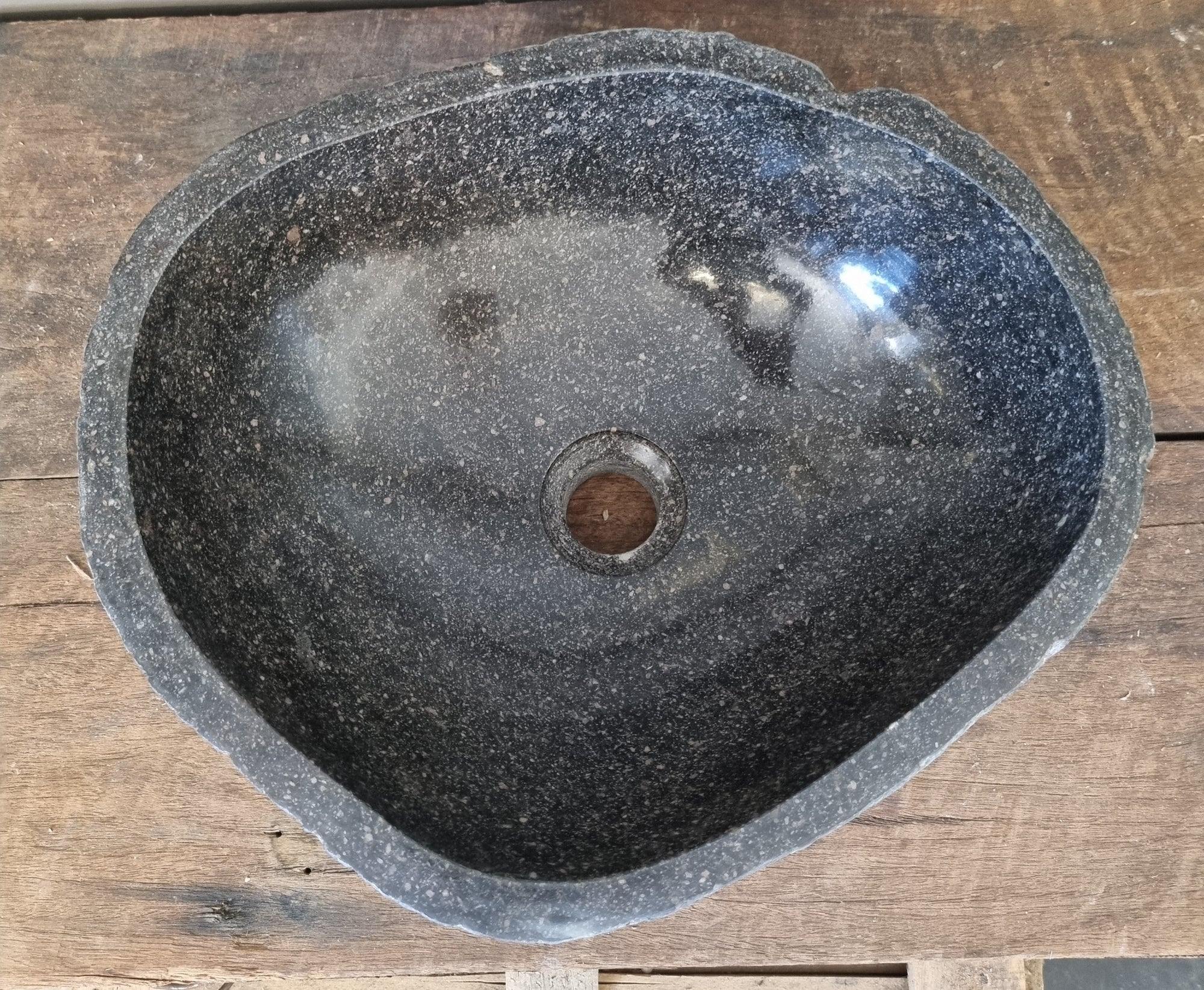 Handmade Natural Oval River Stone Bathroom Basin - Image 3