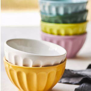 Amelie Latte Portuguese Stoneware Cereal Bowls, Assorted Set of 6 | Bold Brights