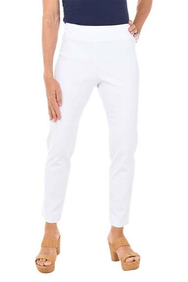 White denim pull-on ankle pants.