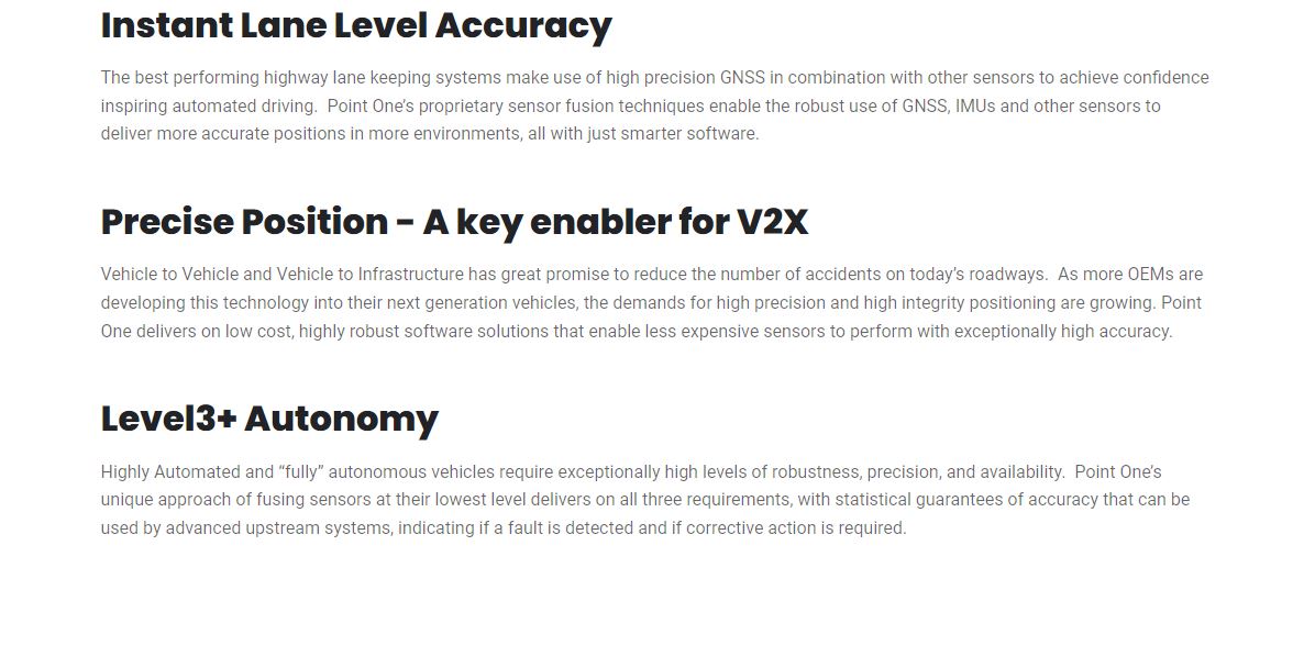 Point One Navigation product / service