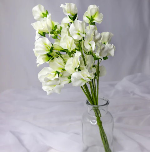 White Sweet Pea Soft Touch - Realistic Artificial Flowers - Image 4