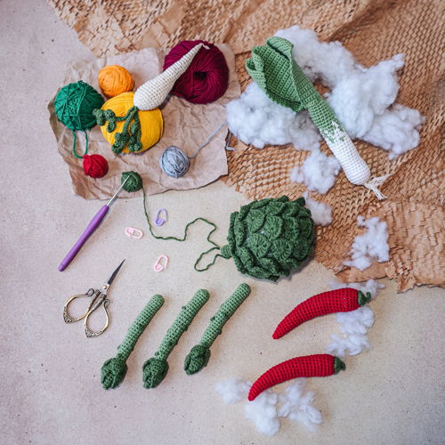 Amigurumi Food Haakpatroon: Artisjok, Prei, Chilipeper, Pastinaak, Asperges. Haak Tutorial Amigurumi Patroon Pretend Play