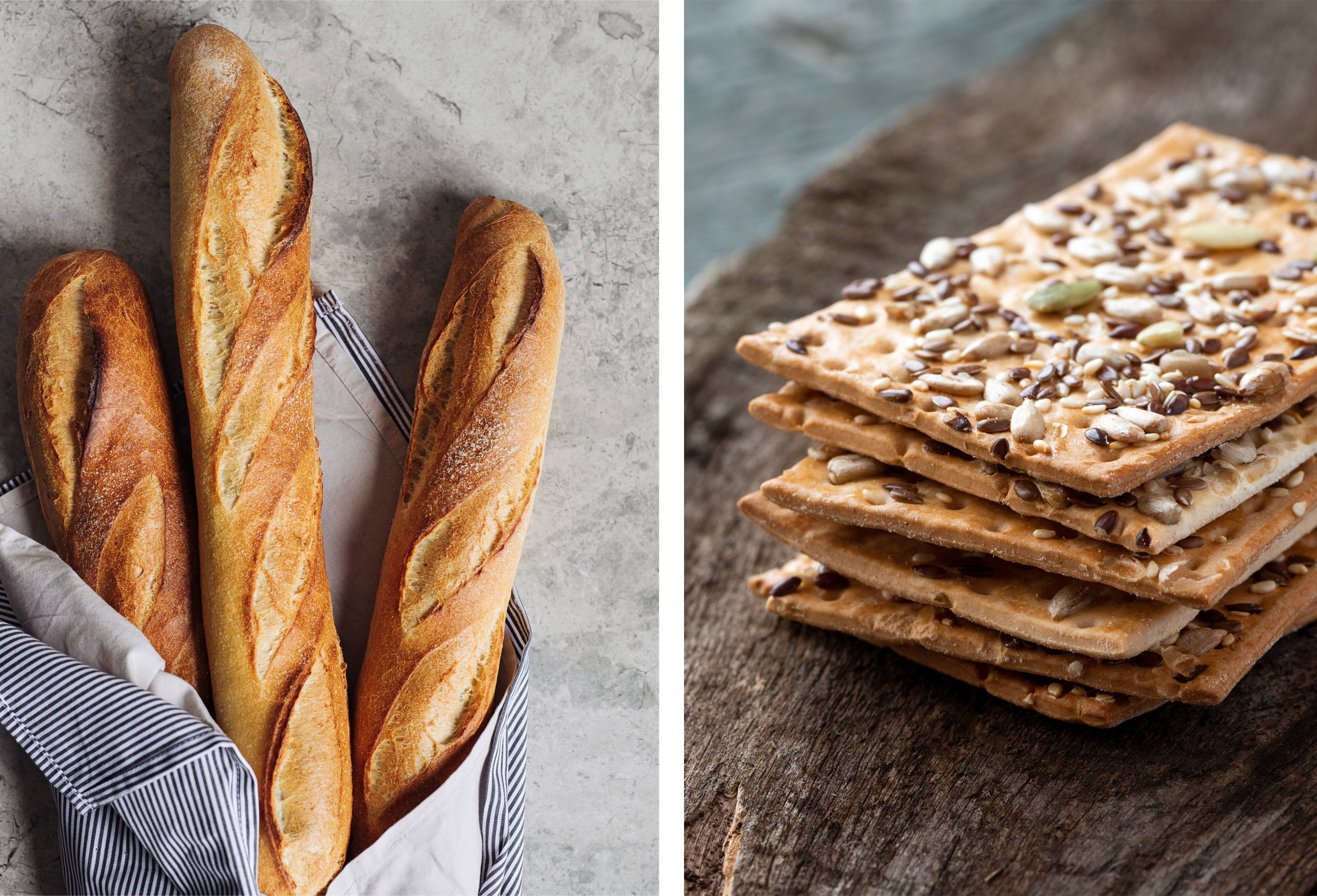 Fresh baked french baguette & artisanal crackers 