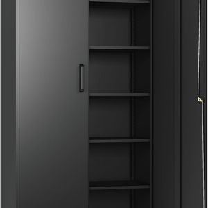 SISESOL Metal Storage Cabinet with 2 Doors and 6 Shelves,Black Metal Cabinet with Lock,71" Lockable Garage Storage Cabinet,Locking Storage Cabinet,Steel Cabinet for Home,Office,Garage,Shop,School