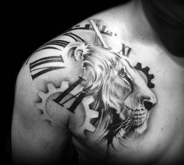 Tatouage Lion Hommes Chiffres Romains