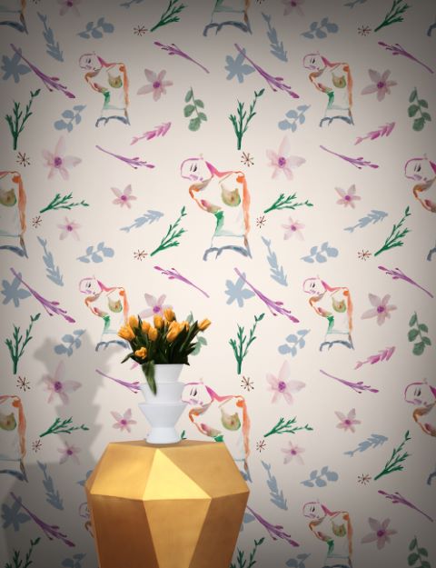 Cream & Pink Beautiful Romantic Floral Wallpaper pattern image