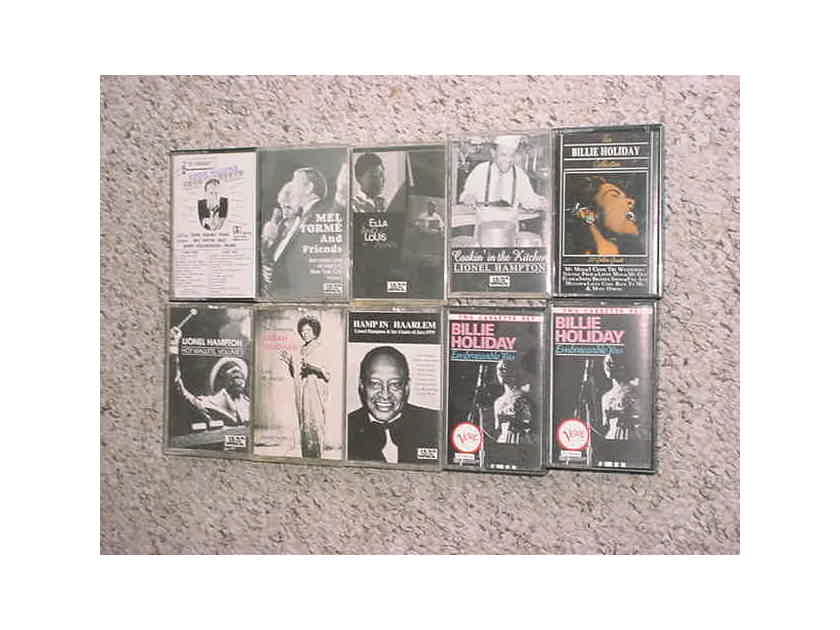 Audio Cassette Tape lot of 10 jazz artists - Hampton,Torme,Billie Holiday,vaughan, ella and louis,higgins,