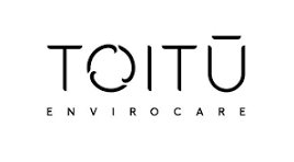 Black and white logo with the text TOITU ENVIROCARE. The letters O in TOITU are stylized with circular arrows, suggesting recycling or sustainability.