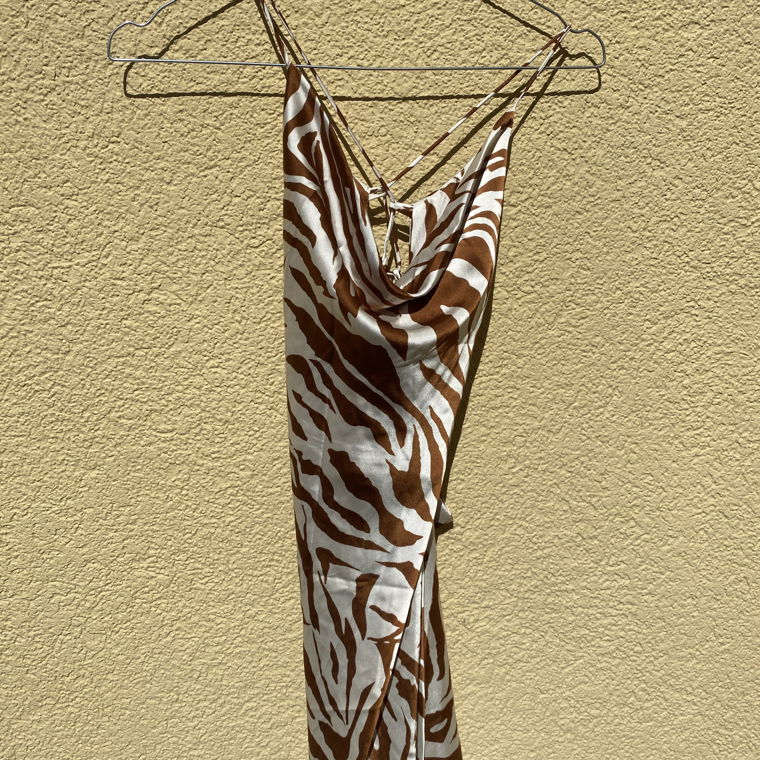 Satin dress, animal print