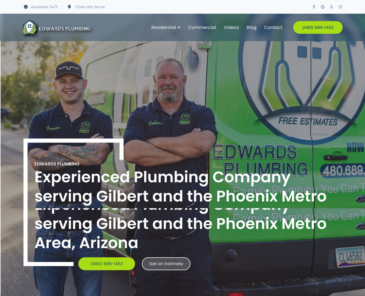 Screenshot of Edwards Plumbing, from the local business websites collection.