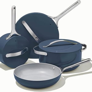 Caraway Nonstick Ceramic Cookware Set (12 Piece) Pots, Frying Pans, 3 Lids and Kitchen Storage - Non Toxic PFAS & PFOA Free - Oven Safe Ceramic Pan Set & Compatible with All Stovetops - Navy