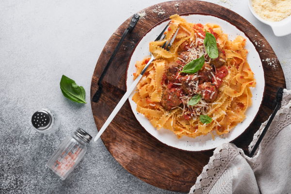 Photo of House-Made Veggie Meatballs with Fresh Pasta 