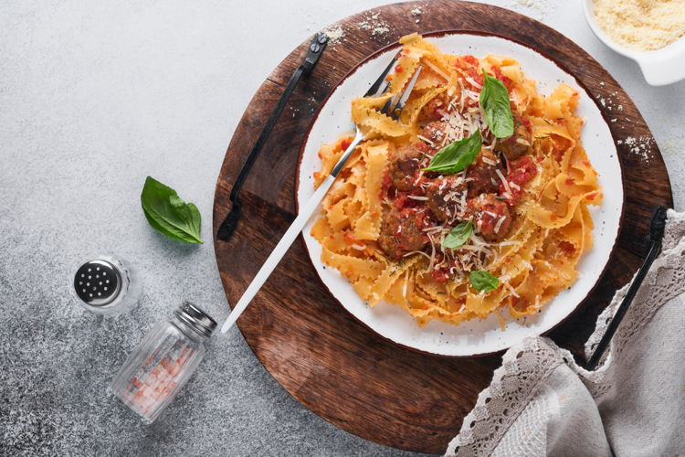 Photo of House-Made Veggie Meatballs with Fresh Pasta 