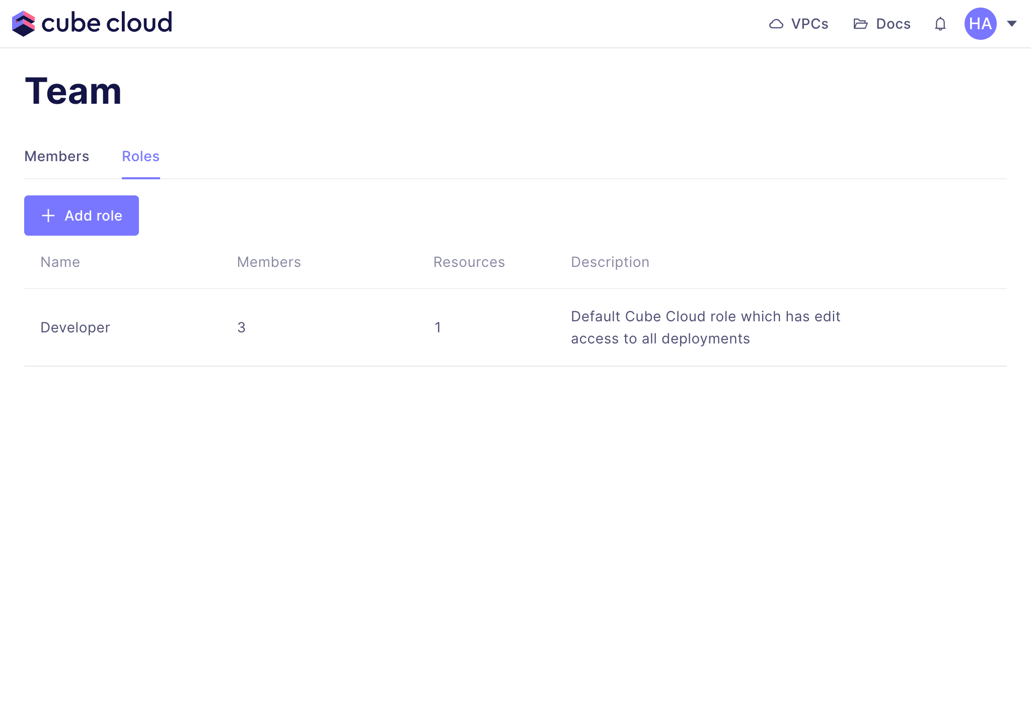 Cube Cloud Team Roles tab
