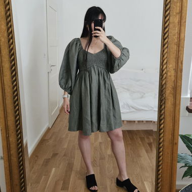 Kleid aus 100% Leinen olivegrau M | Leinenkleid