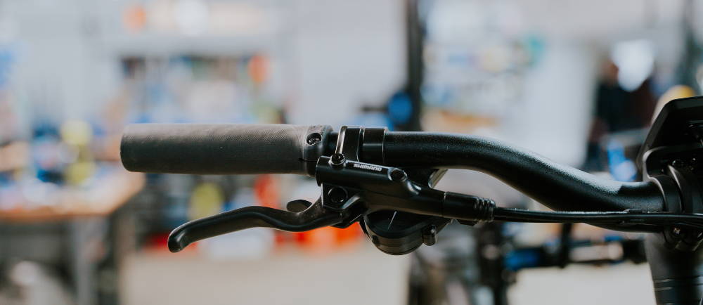 Close up on brake lever of electric bike