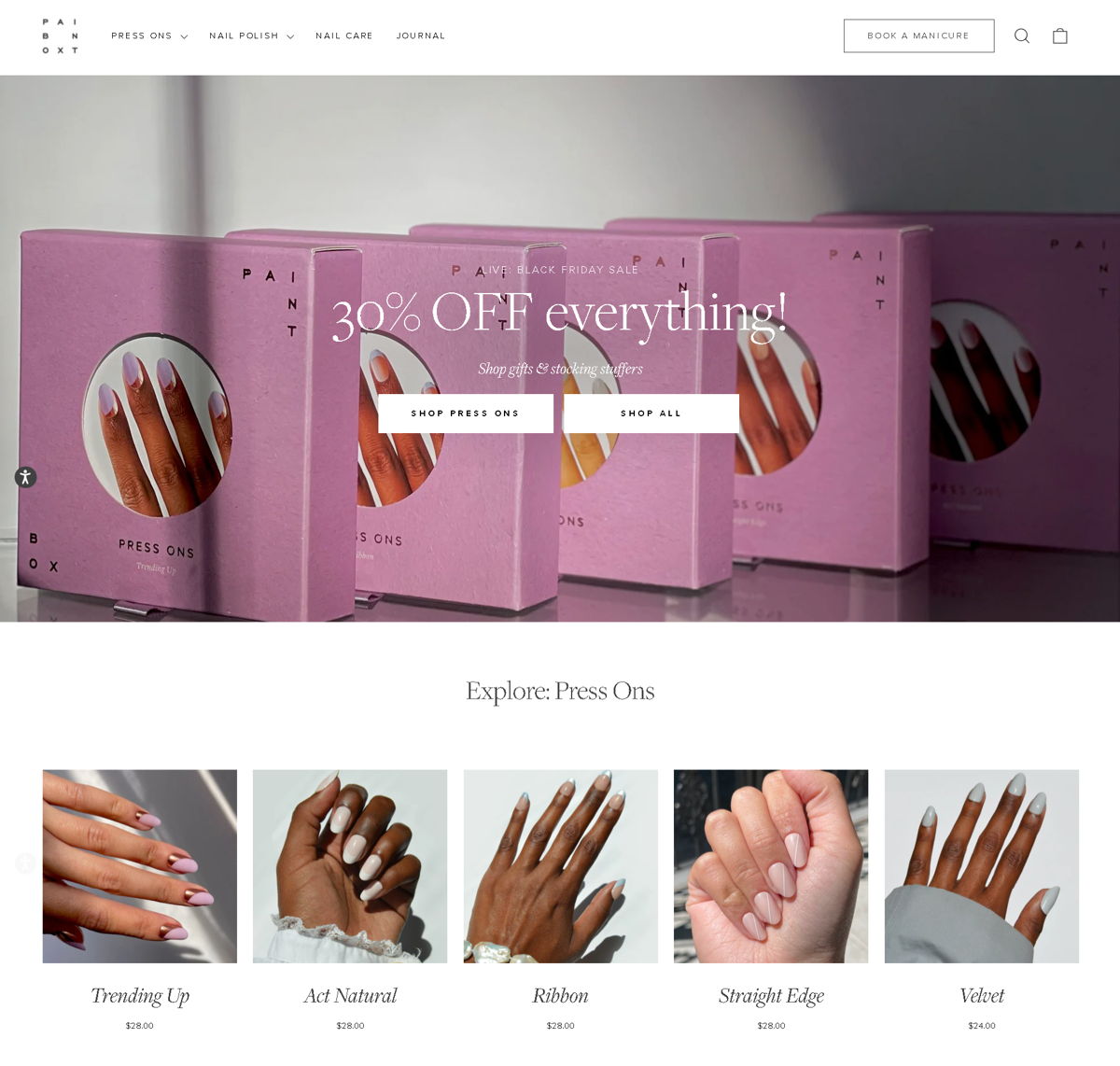 Screenshot of Paintbox, from the nail salon websites collection.