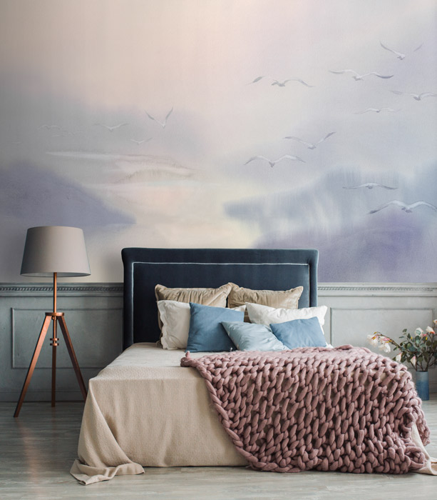 Blue & grey calm bird wallpaper mural - Feathr™ Official Site