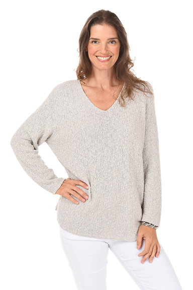 Cotton v-neck long sleeve sweater.