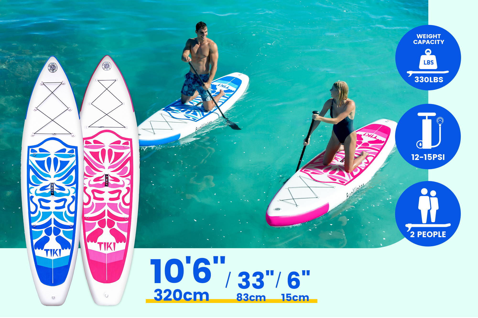 TIKI blow up paddle board size is suitable for both beginners and experienced paddlers in Canada