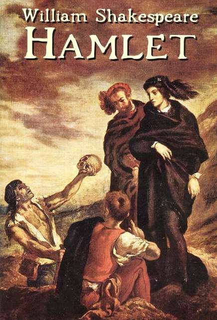 Cover of Hamlet featuring the characters in a old painting style.