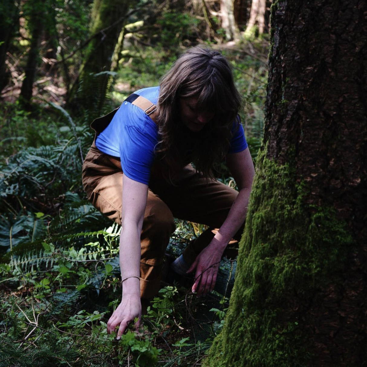 A shop volunteer planting seeds.