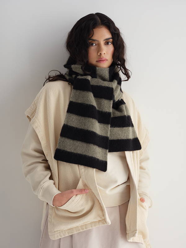 model wears Brushed Stripe Scarf
