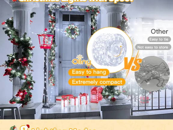 Features of Ollny's 800 leds clear cable cool white string lights - mobile size