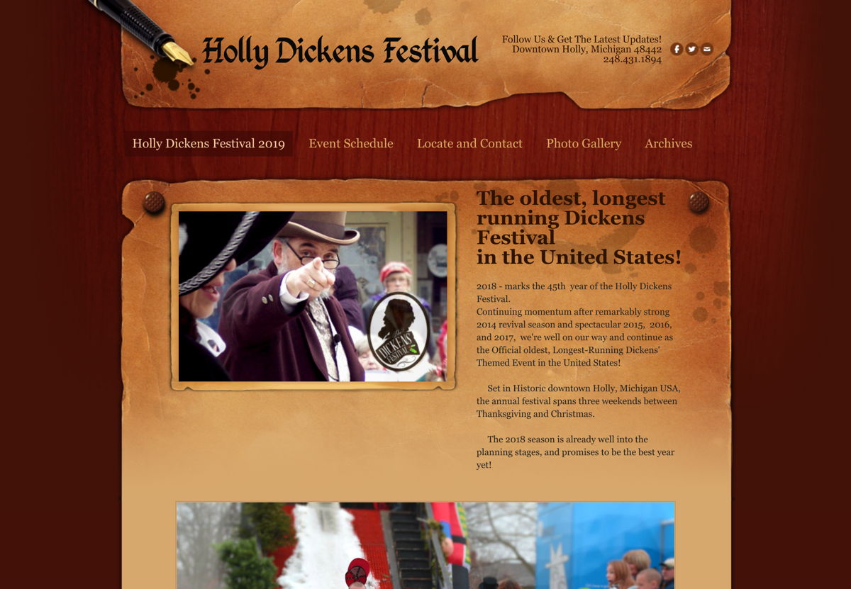 Screenshot of Holly Dickens Festival, from the event websites collection.