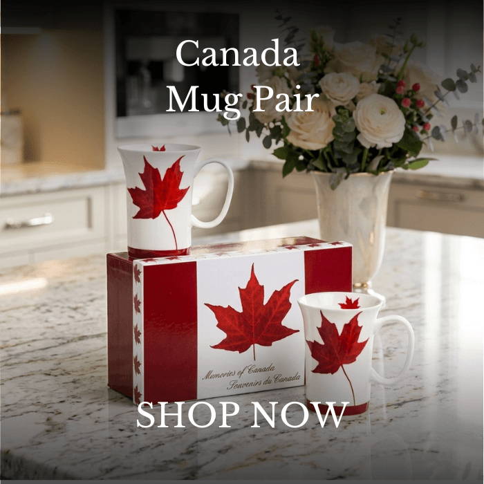 Canada Mug Pair for Canada Day Lena Liu Hummingbirds Mug Pair pictured on table with cookies and pink florals