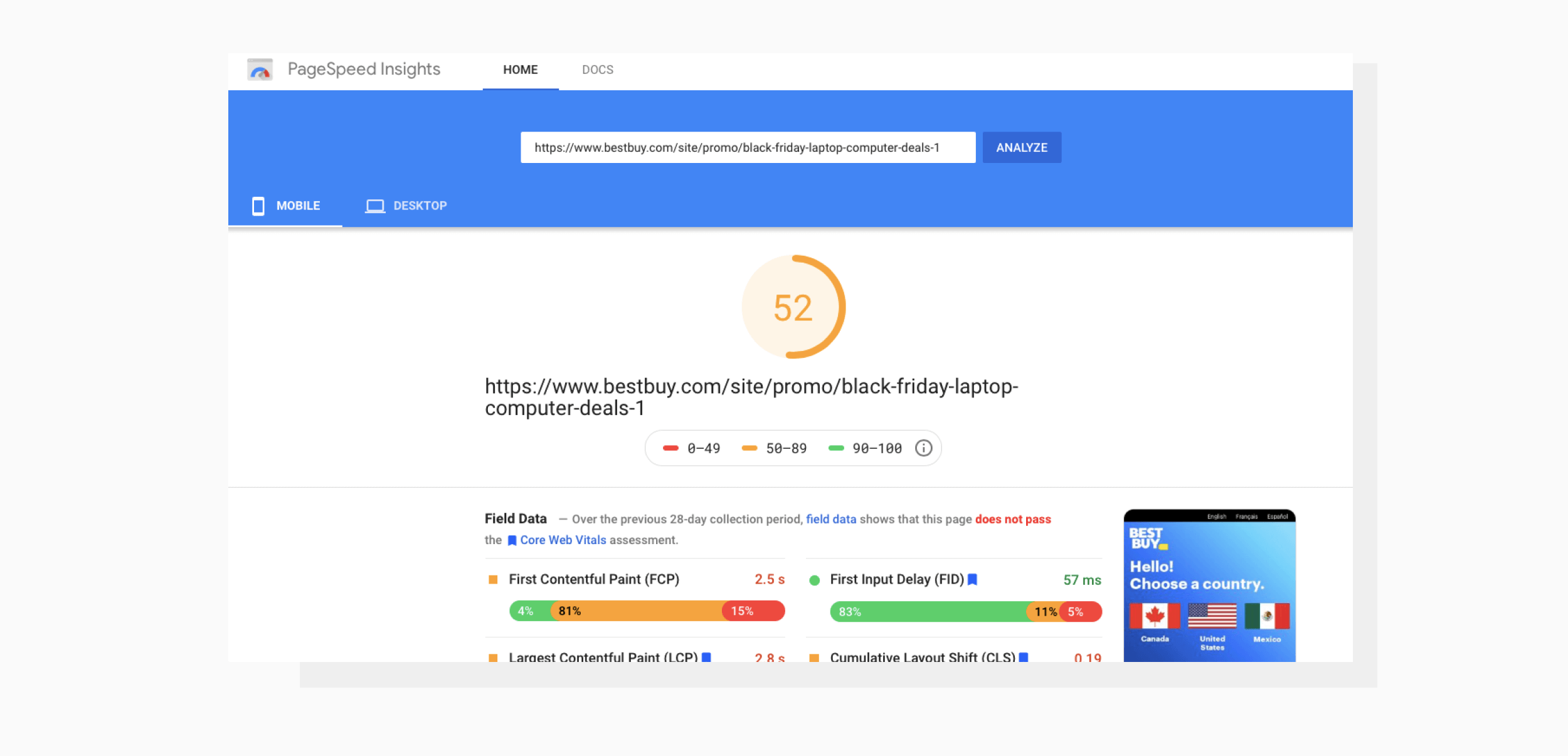 BestBuy’s mobile performance score