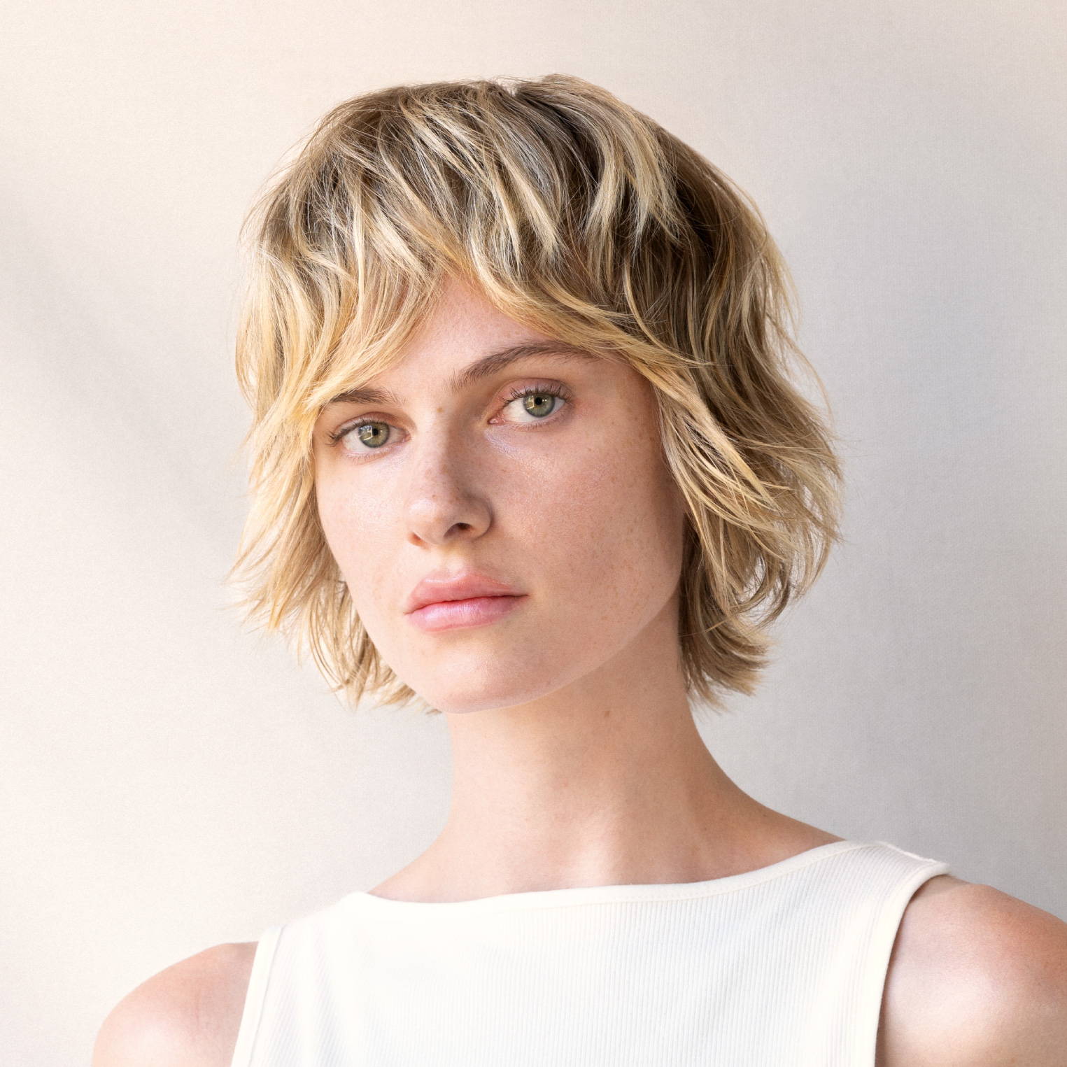 Blonde woman with a bob hairstyle
