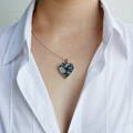 Medium Lace in Silver Heart Necklace on Silver Chain as worn - Lily Gardner London