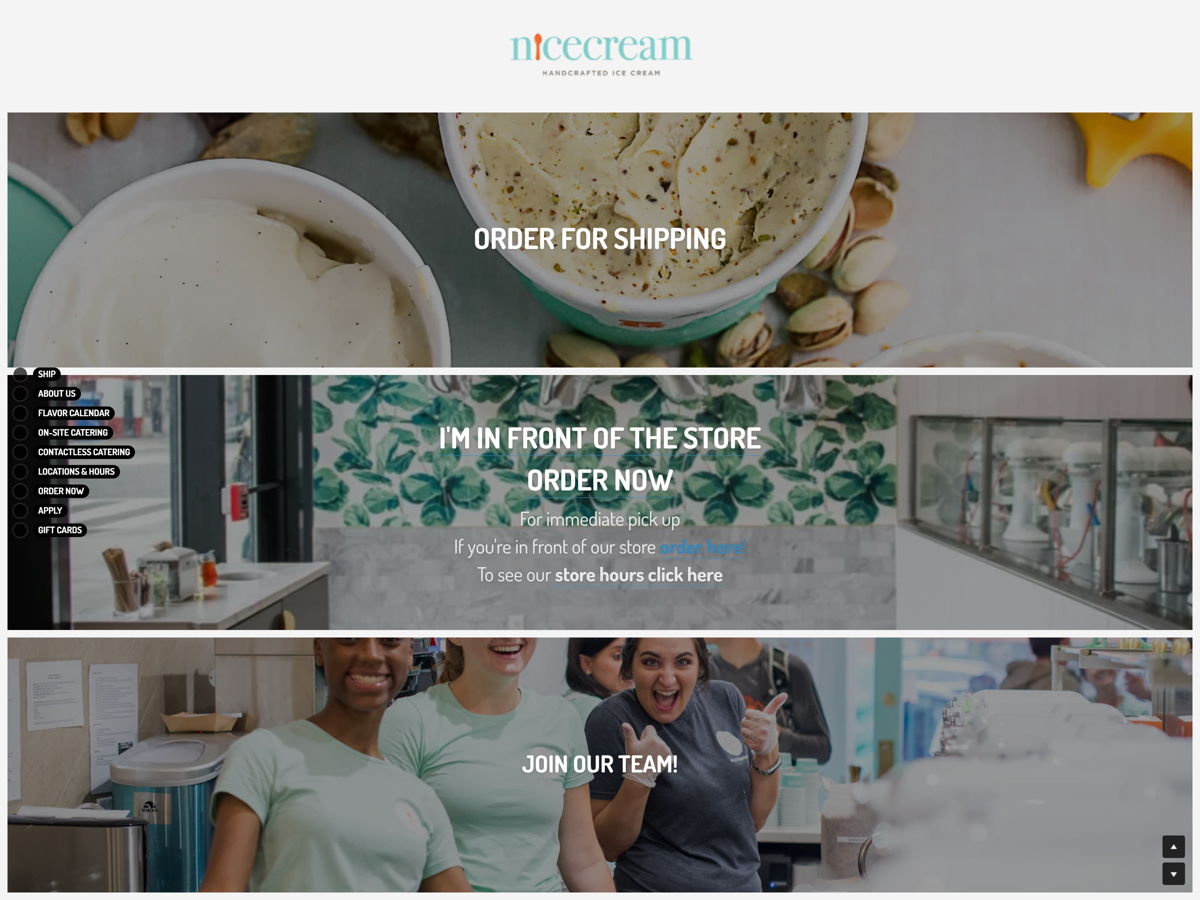 Screenshot of Nicecream, from the food websites collection.