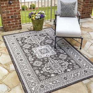 9' x 12' Aztec Indoor / Outdoor Rug, Charcoal Gray