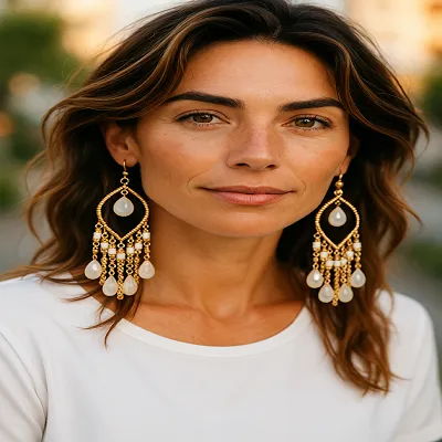 Tear Drop Beaded Tassel Earrings