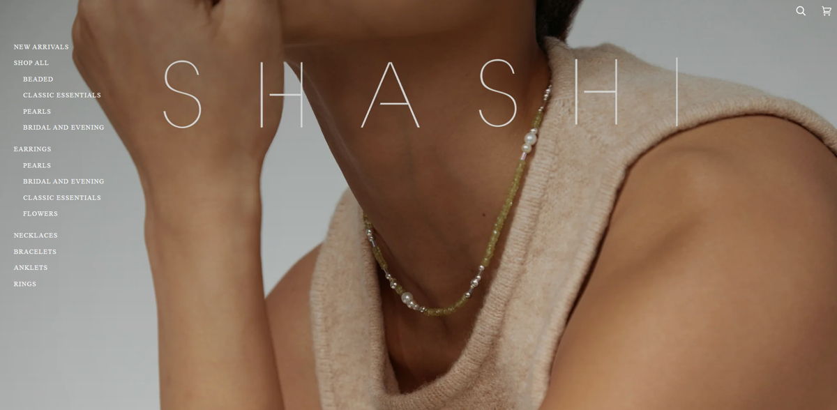Screenshot of Shashi, from the shopify jewelry stores collection.