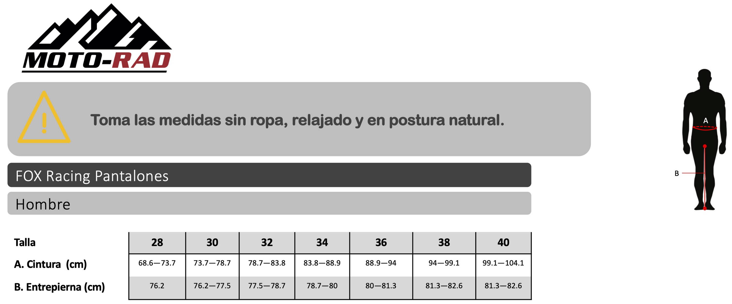Guia de Tallas Pantalones Fox Racing