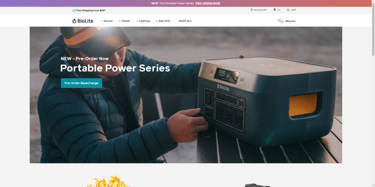 Screenshot of BioLite, from the startup websites collection.