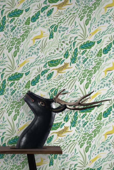 Green & White Cool Tropical Jungle Wallpaper hero image