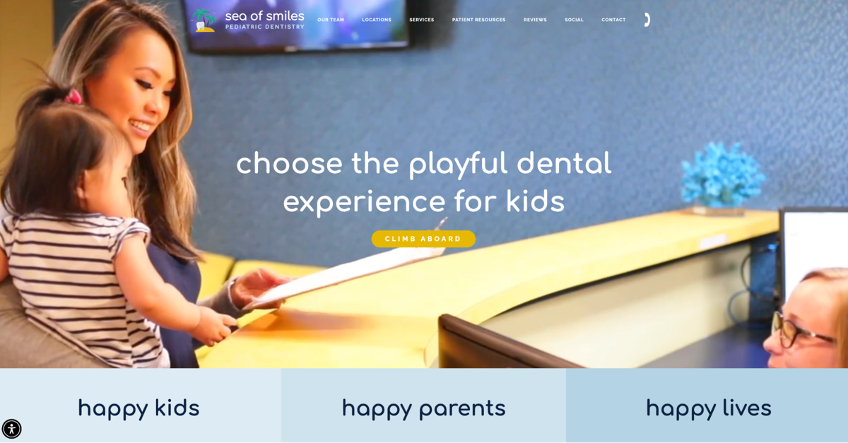 Screenshot of Sea of Smiles Pediatric Dentistry, from the dentist websites collection.
