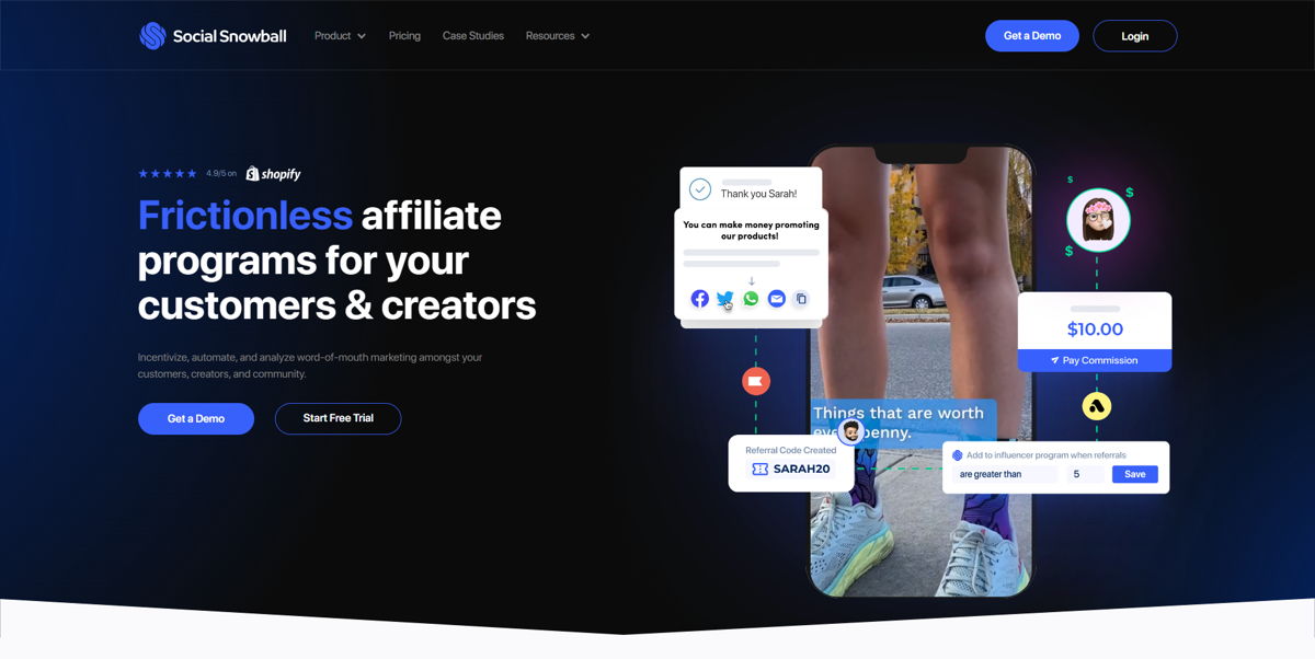 Screenshot of Social Snowball, from the saas websites collection.