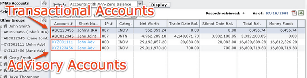 Advisory and Transactional accounts in the same window [see below for full screenshots]